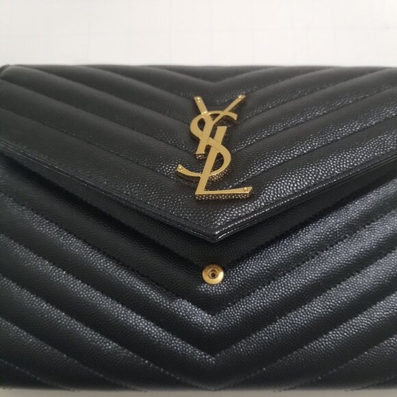 Saint Laurent Brand pouch purse in black with gold label - Picture 6 of 9